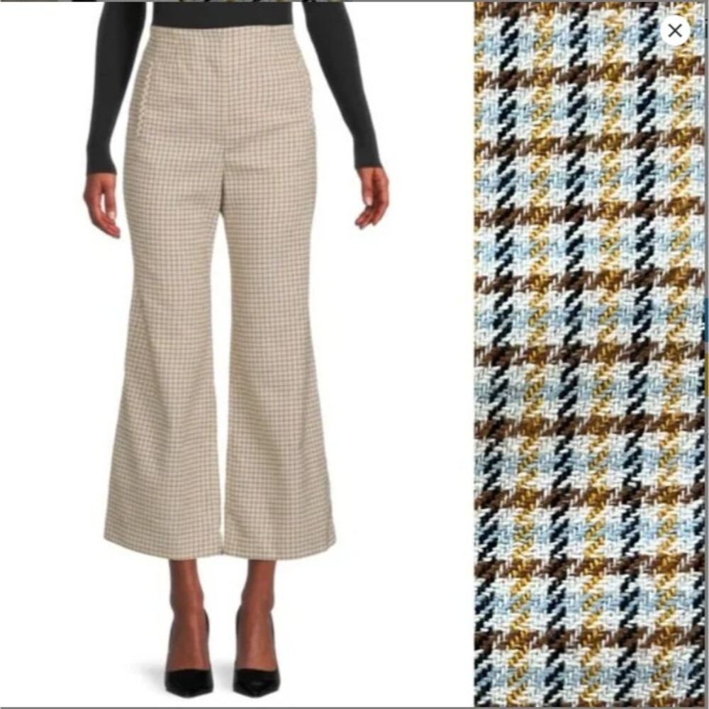 Veronica Beard Beige & Brown Houndstooth Cropped Wide-Leg Trousers